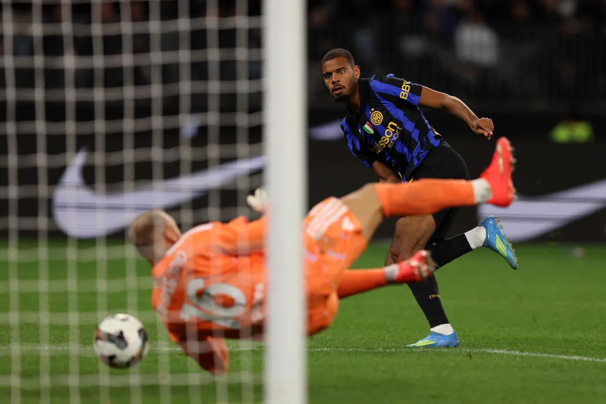 PERTH, AUSTRALIA - AUGUST 08: Andy Diouf of FC Internazionale scores a goal during the match between Juventus and FC Internazionale at Optus Stadium on August 08, 2026 in Perth, Australia. (Photo by Janelle St Pierre/Getty Images)